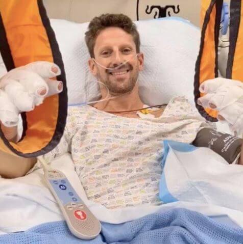 Simon Grosjean's father, Romaine Grosjean, in the hospital after his crash.